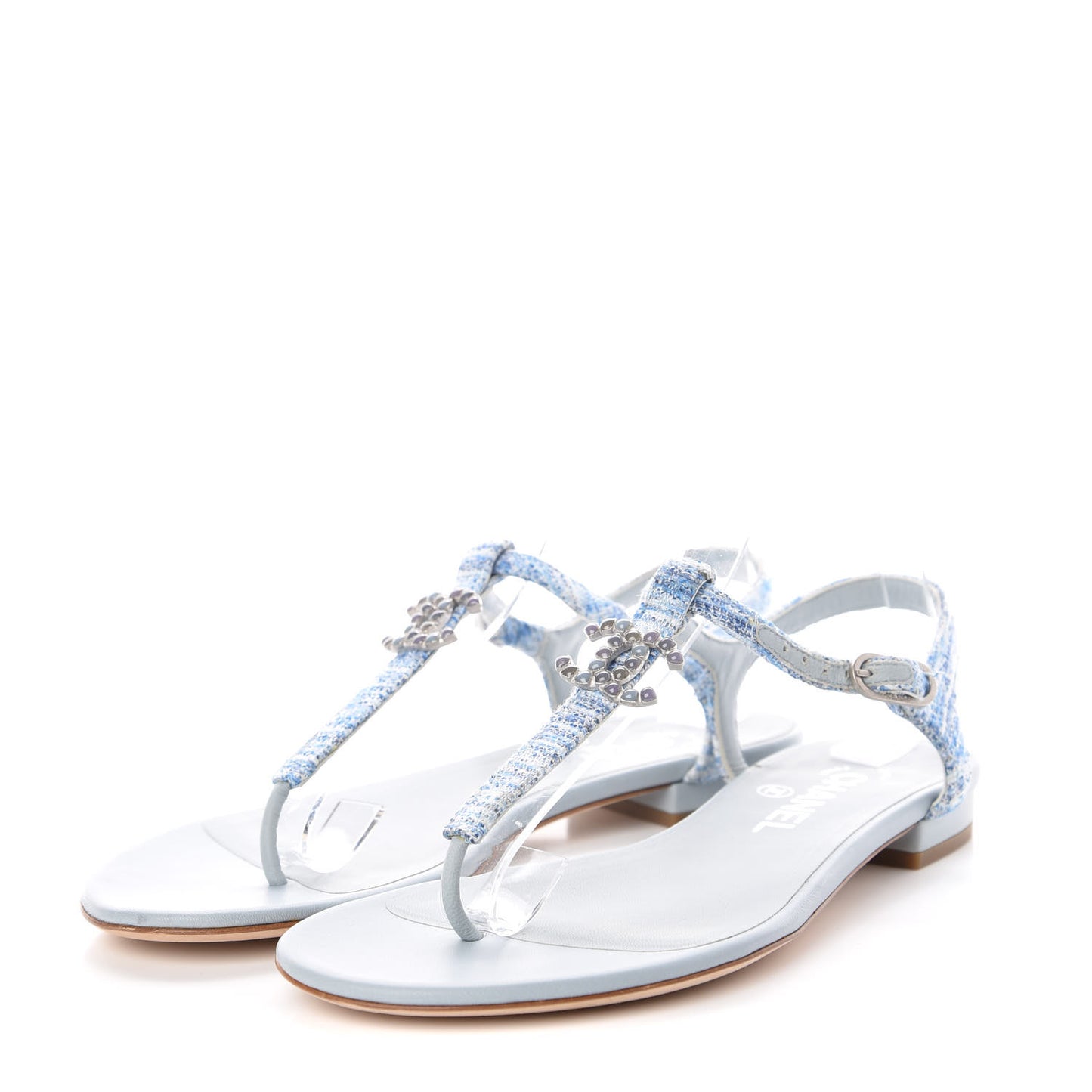 Fantasy Tweed CC Flat Sandals 37 Light Blue