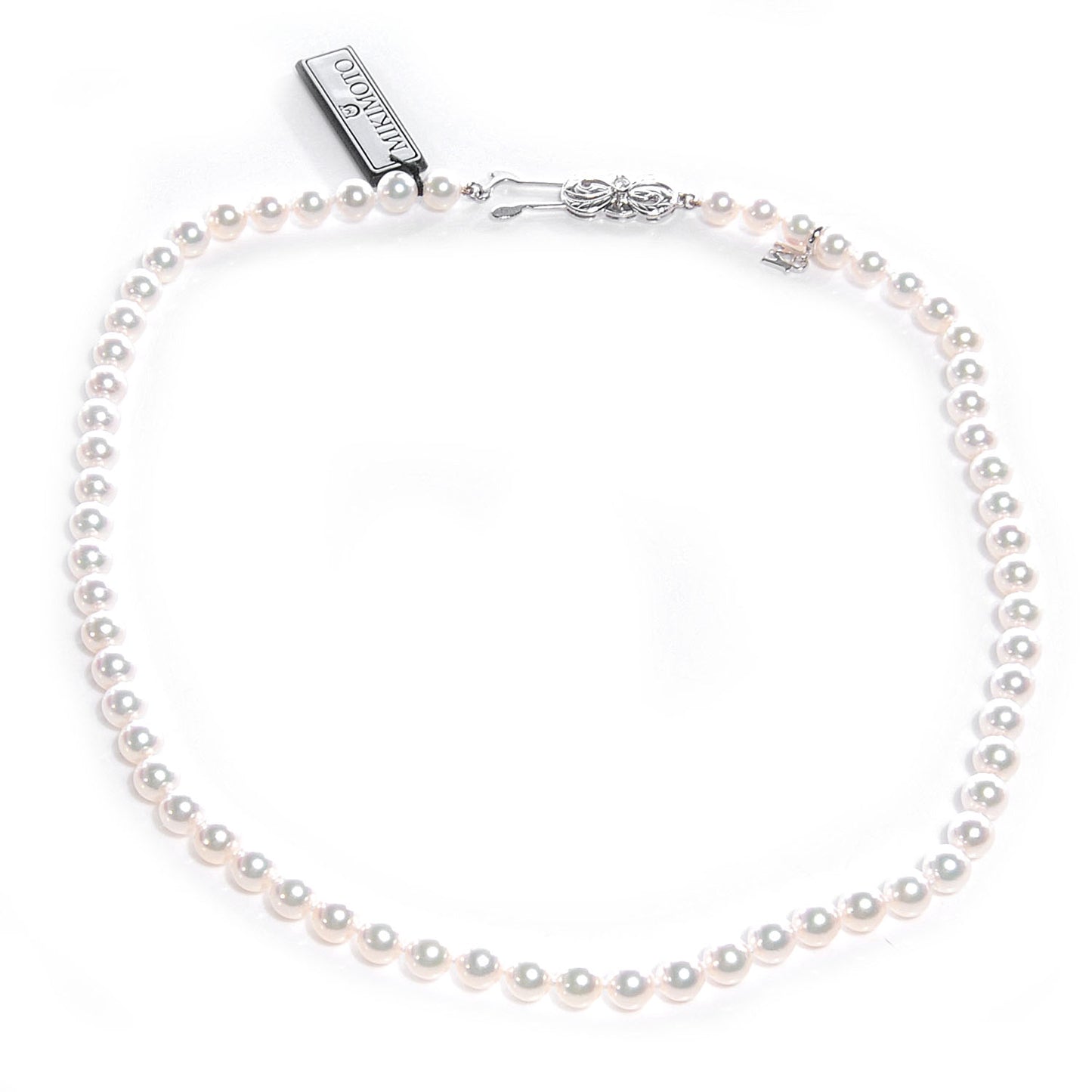 18k White Gold Diamond Pearl Strand Choker 16