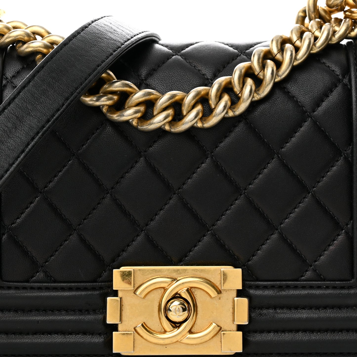 Lambskin Quilted Small Boy Flap Black