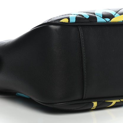 Gucci Calfskin Matelasse GucciGhost Medium GG Marmont Chain Shoulder Bag Black New Acquamarine 8 of 9
