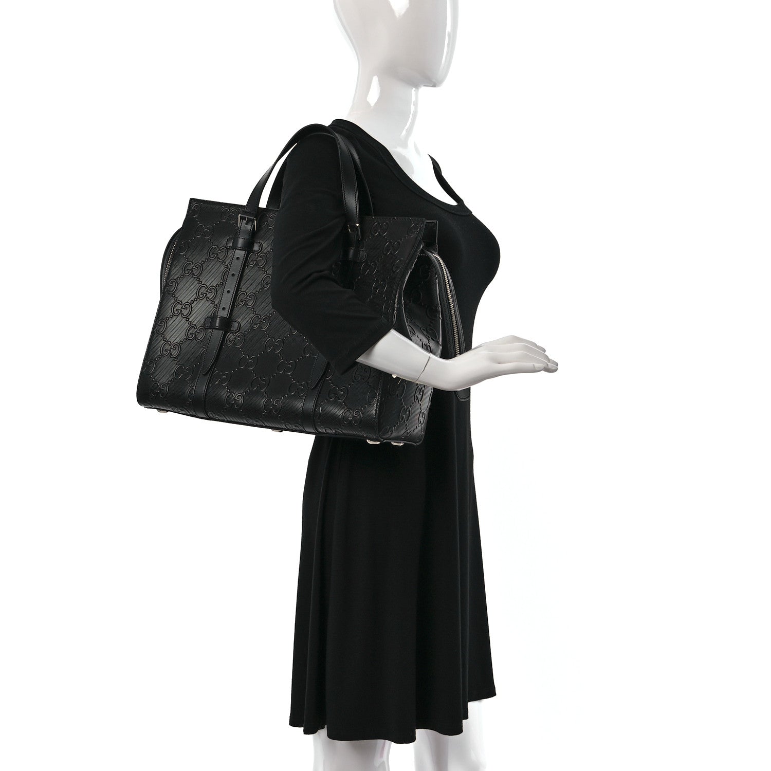 Gucci Calfskin GG Tennis Embossed Tote Bag Black 2 of 9