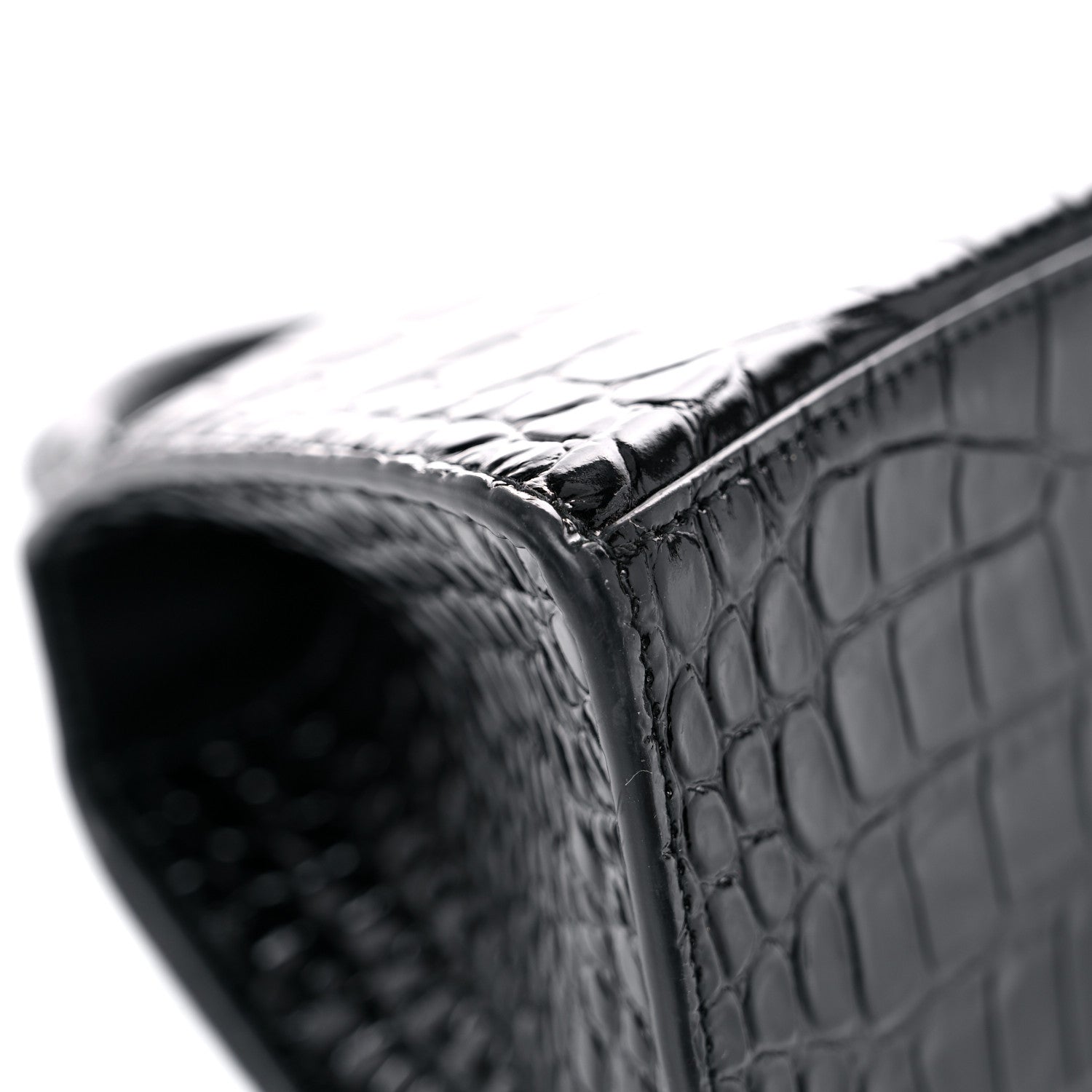 Balenciaga Shiny Calfskin Monochrome Crocodile Embossed Small Hourglass Top Handle Bag Black 10 of 19