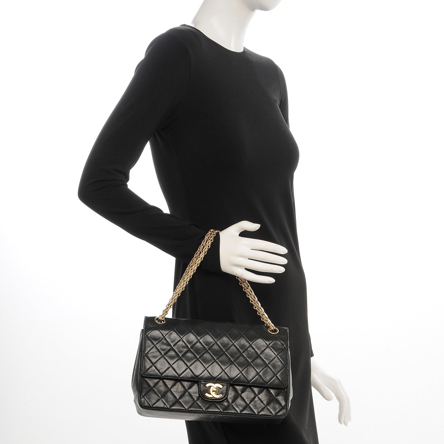 Lambskin Quilted Medium Bijoux Chain Double Flap Black