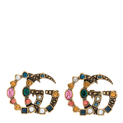 Gucci Crystal Double G Clip On Earrings Aged Gold Multicolor 1 of 4
