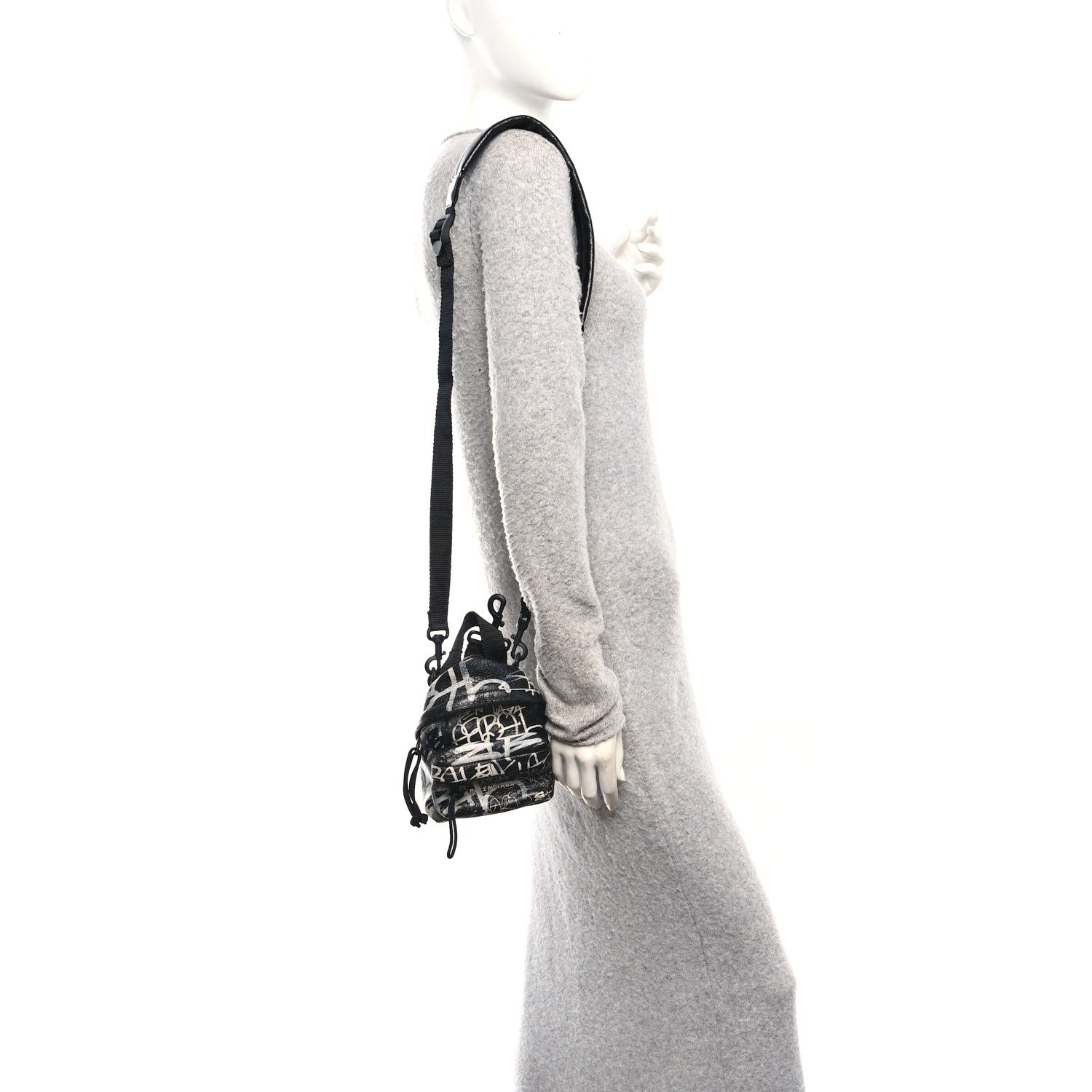 Balenciaga Agneau Arena Graffiti All Over Mini Explorer Crossbody Backpack  Black White 2 of 9