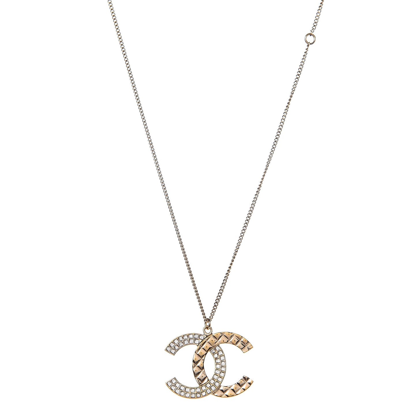 Baguette Crystal Quilted CC Pendant Necklace Gold