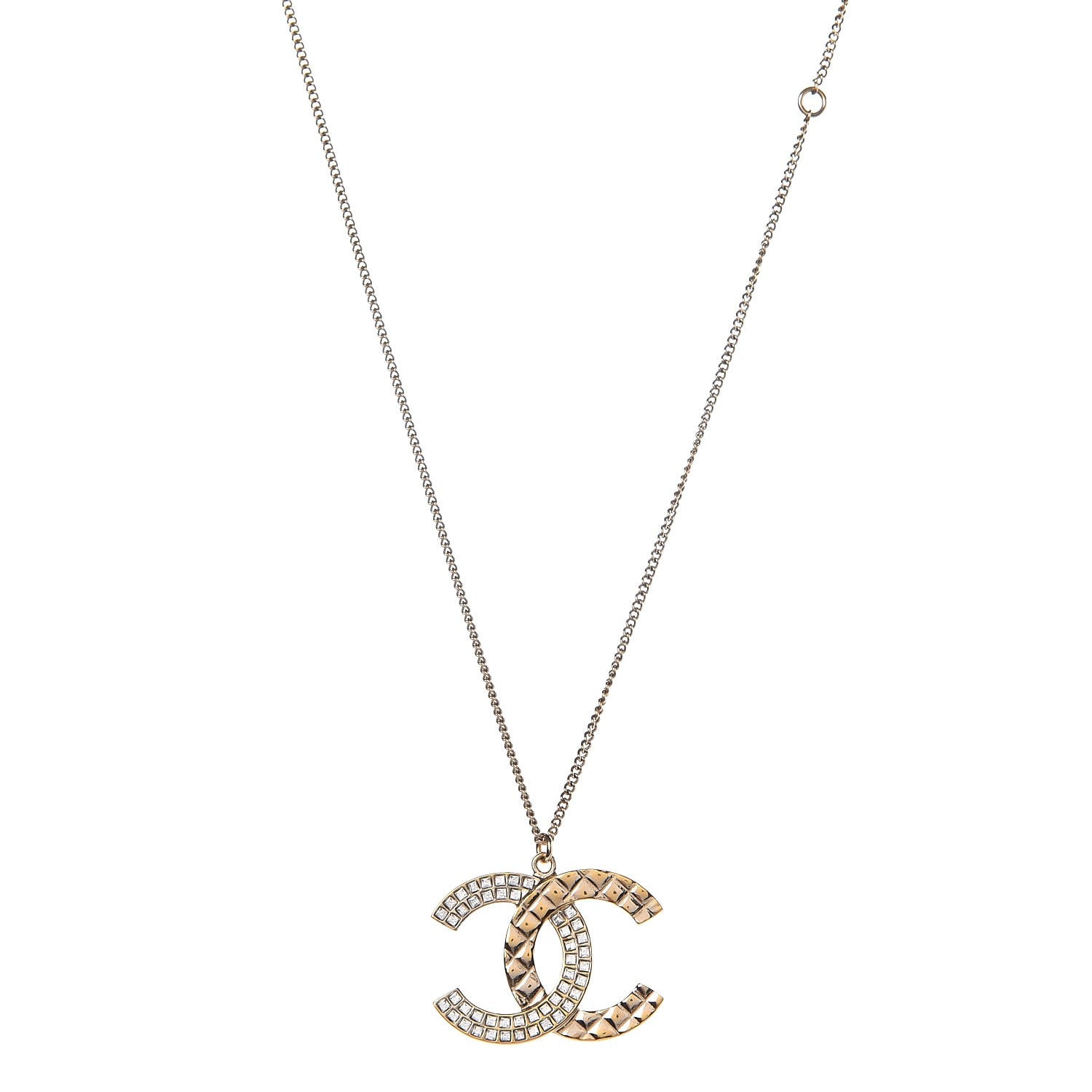 Chanel Baguette Crystal Quilted CC Pendant Necklace Gold 1 of 5