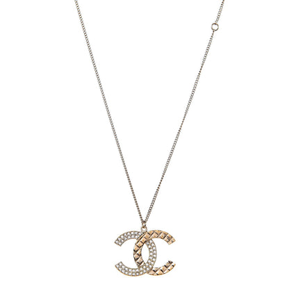 Chanel Baguette Crystal Quilted CC Pendant Necklace Gold 1 of 5