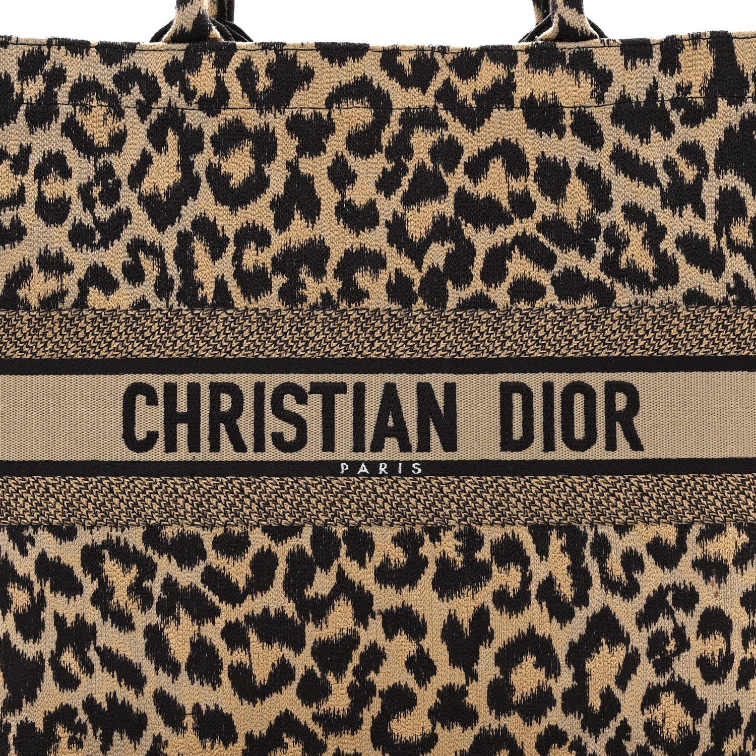 Christian Dior Canvas Mizza Embroidered Large Leopard Book Tote Beige 7 of 10