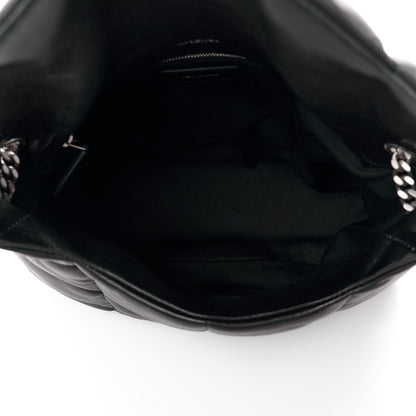 Saint Laurent Lambskin Quilted Medium Loulou Puffer Monogram Chain Satchel Black 5 of 11