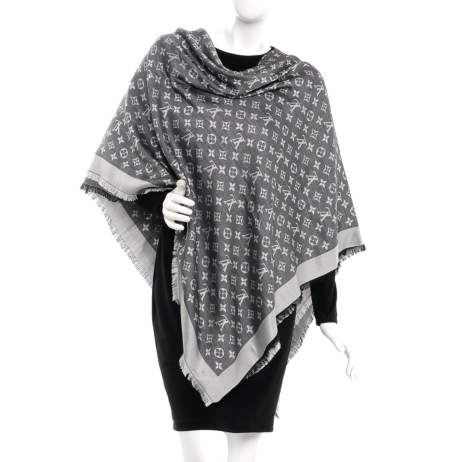 Louis Vuitton Wool Silk Monogram Denim Shawl Black 2 of 5