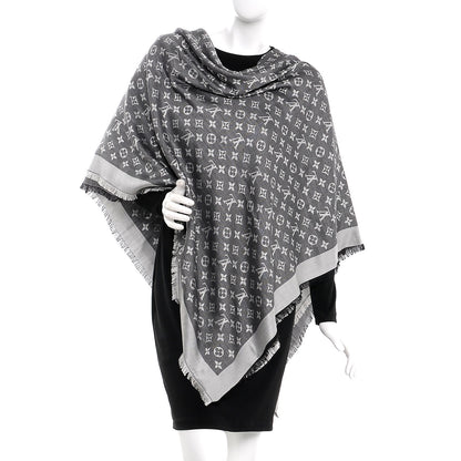 Louis Vuitton Wool Silk Monogram Denim Shawl Black 2 of 5