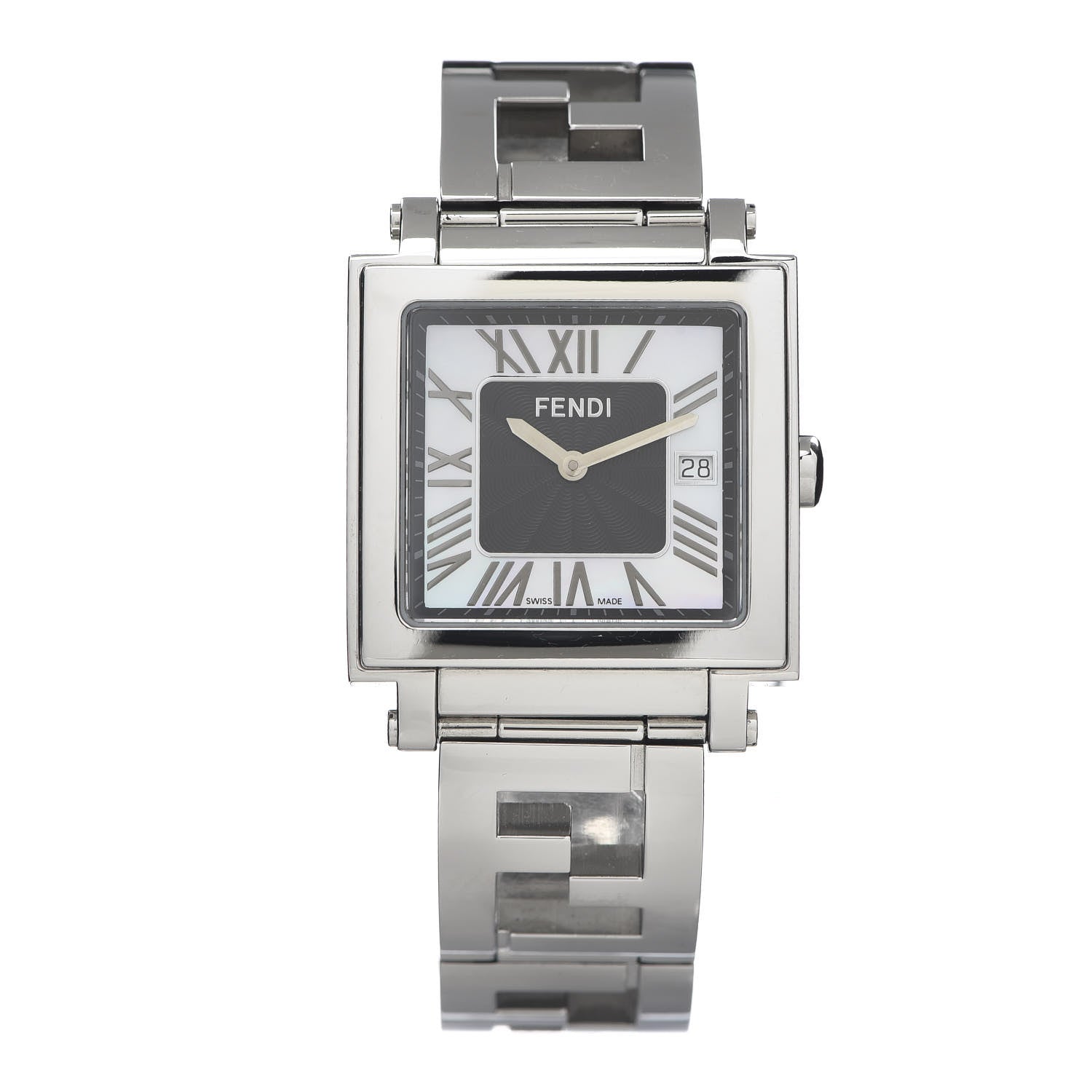 Fendi Stainless Steel Mother of Pearl 34mm Quadro Quartz Watch 1 of 6