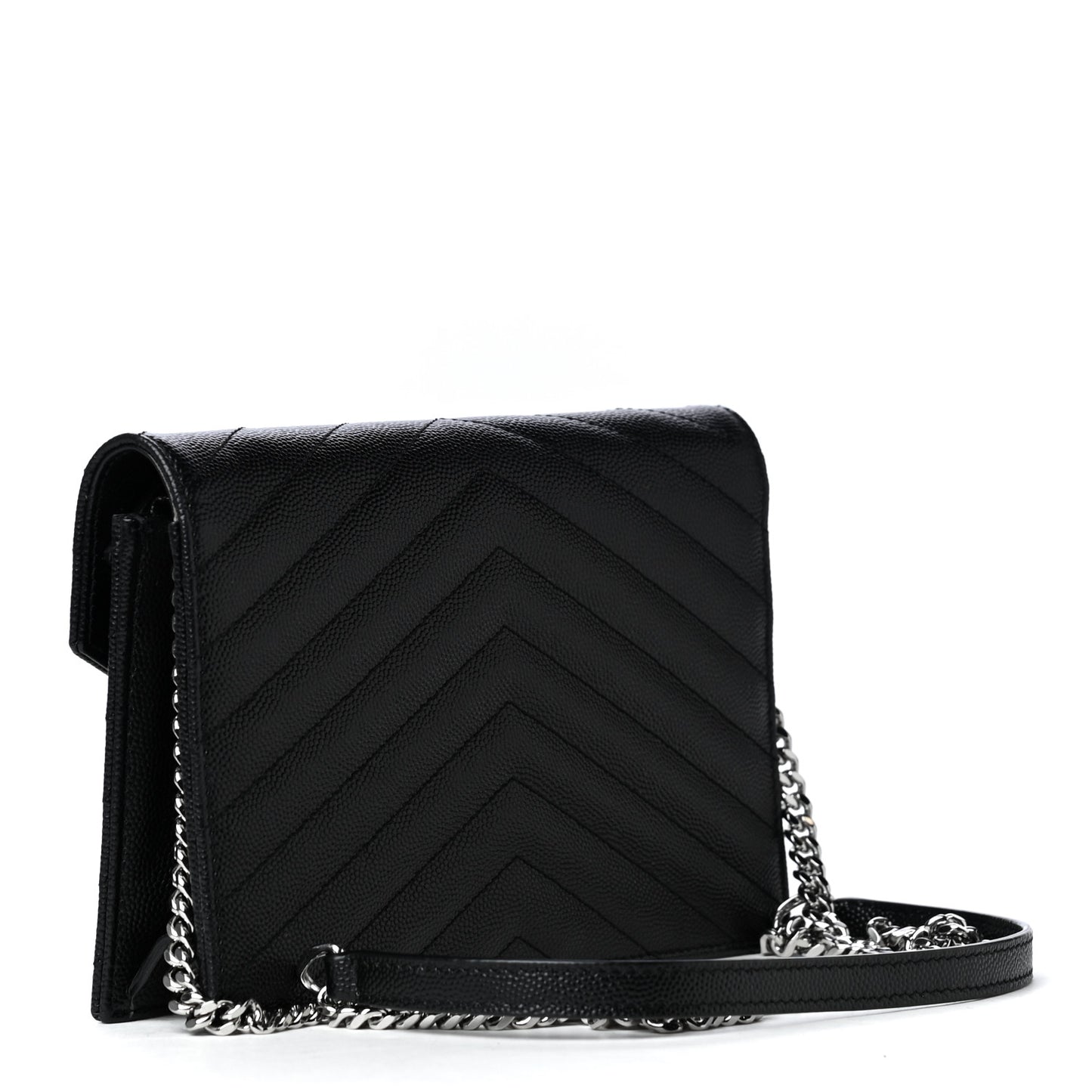 Grain De Poudre Matelasse Chevron Monogram Envelope Chain Wallet Black