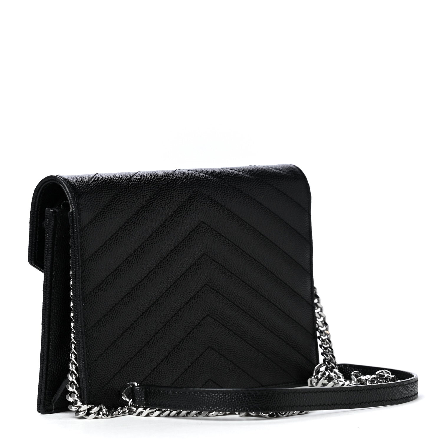 Saint Laurent Grain De Poudre Matelasse Chevron Monogram Envelope Chain Wallet Black 4 of 8