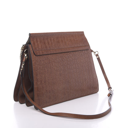 Chloe Calfskin Crocodile Embossed Medium Faye Shoulder Bag Mahogany 3 of 9