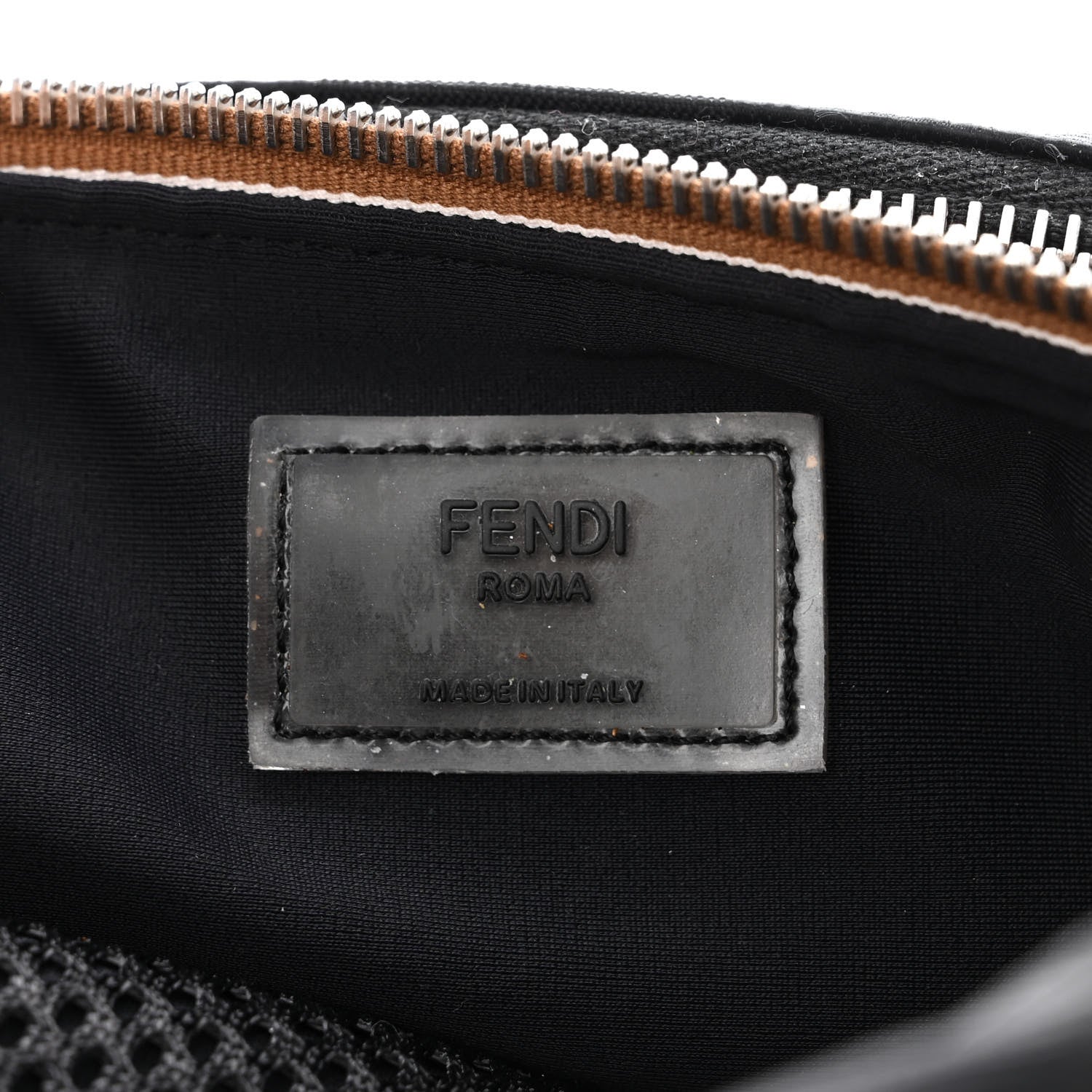 Fendi Nylon Vitello Century Pequin Logo Plate Pocket Belt Bag Black 7 of 10