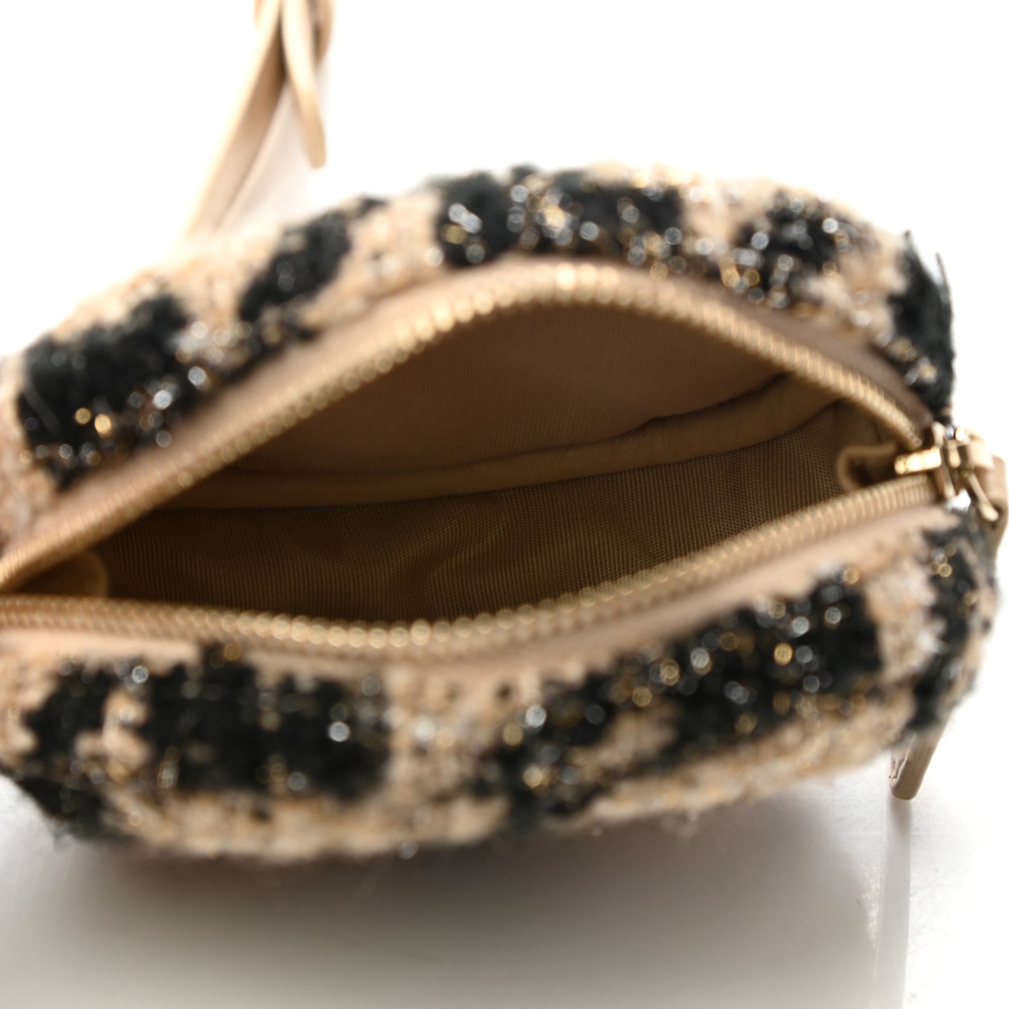 Tweed Lambskin Quilted Waist Bag With Coin Purse Beige