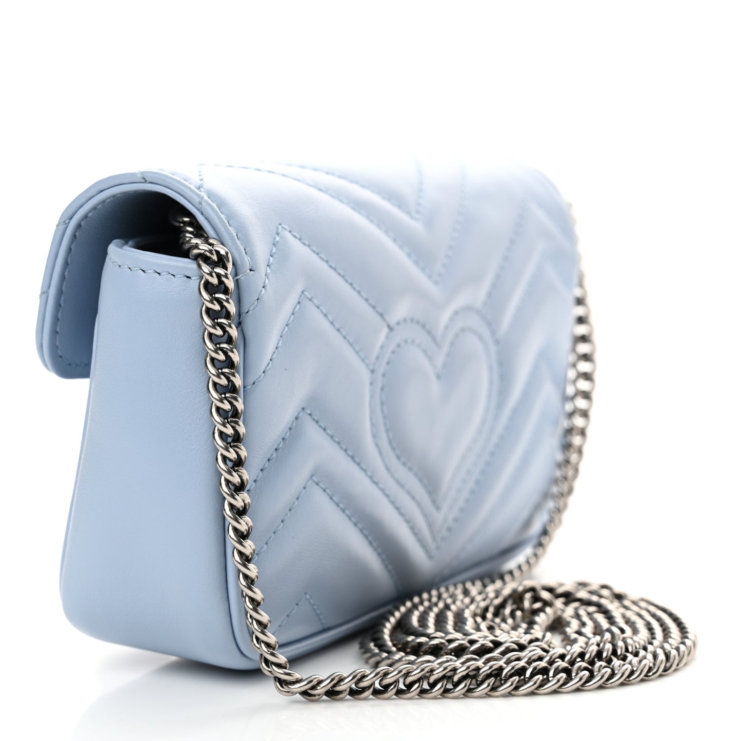 Calfskin Matelasse Super Mini GG Marmont Shoulder Bag Porcelain Light Blue