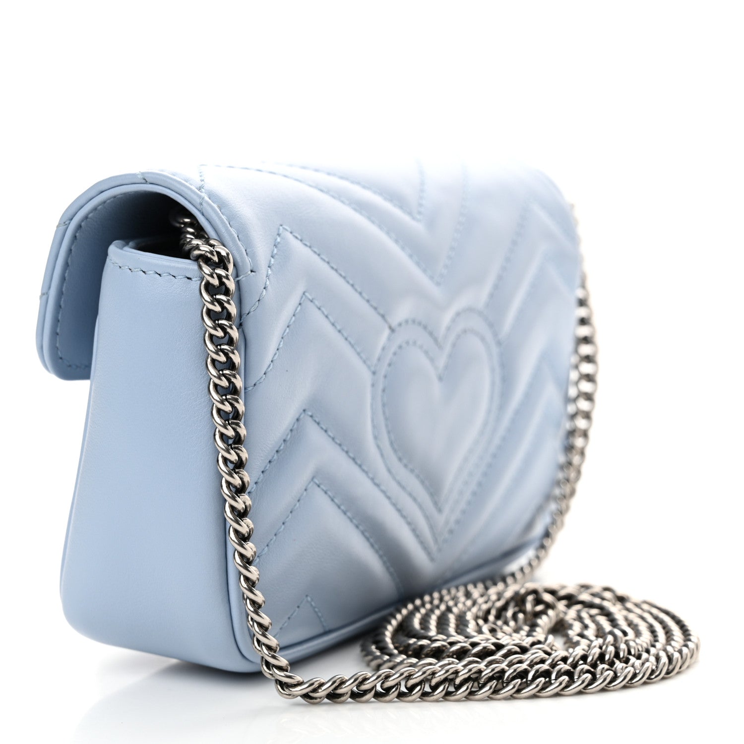 Gucci Calfskin Matelasse Super Mini GG Marmont Shoulder Bag Porcelain Light Blue 3 of 11