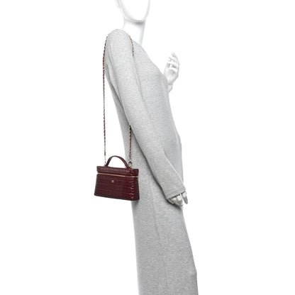 Chanel Calfskin Crocodile Embossed Crococo Exoticoco Vanity With Chain Dark Burgundy 2 of 11