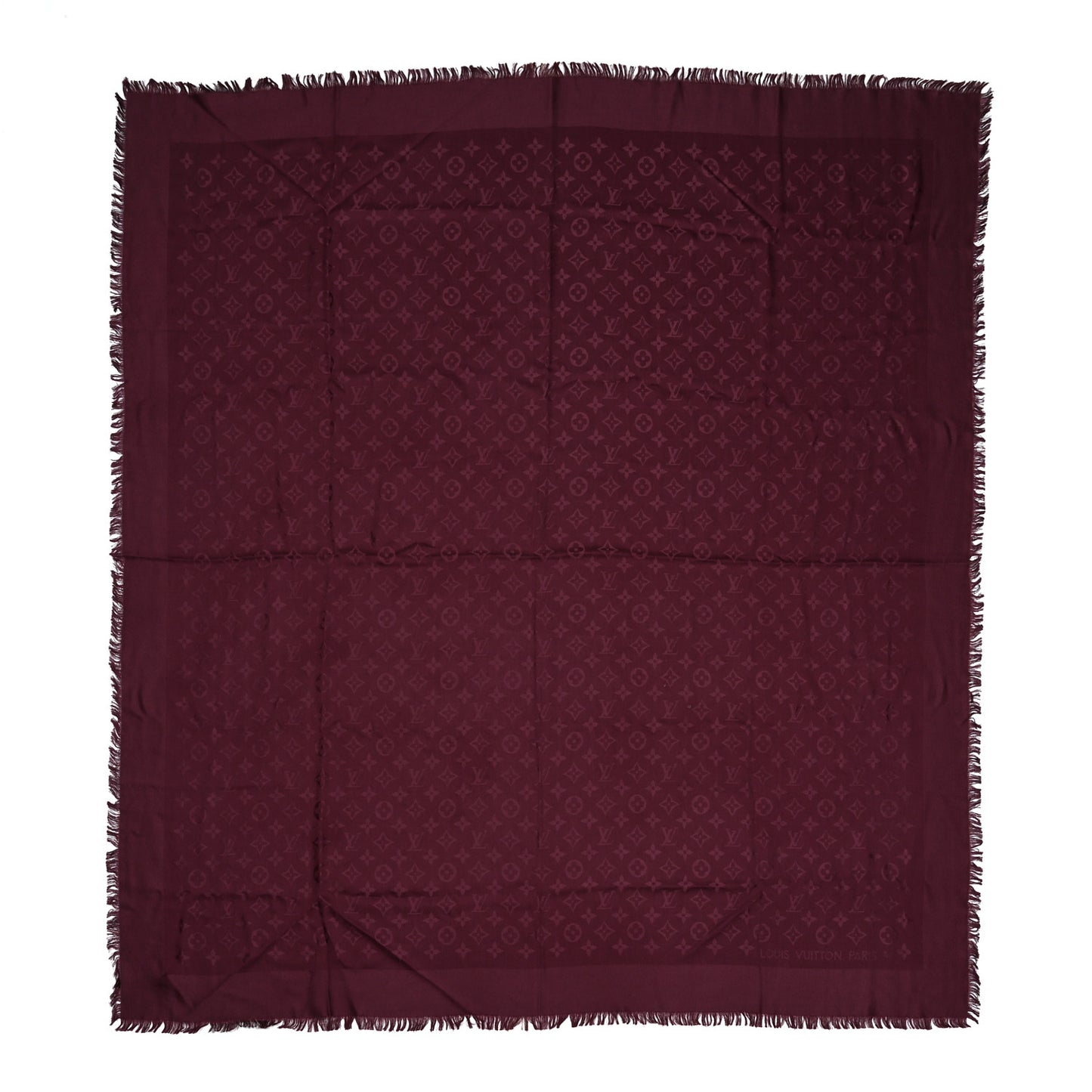 Silk Wool Monogram Shawl Wine Red