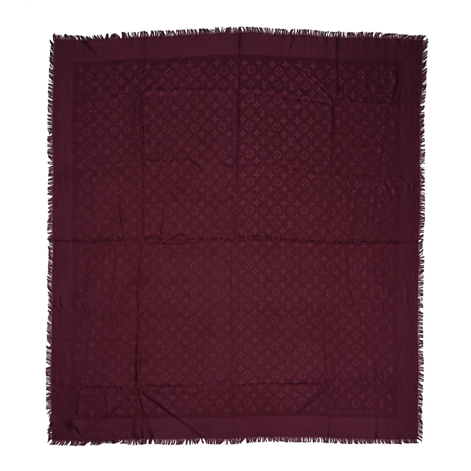 Louis Vuitton Silk Wool Monogram Shawl Wine Red 1 of 4