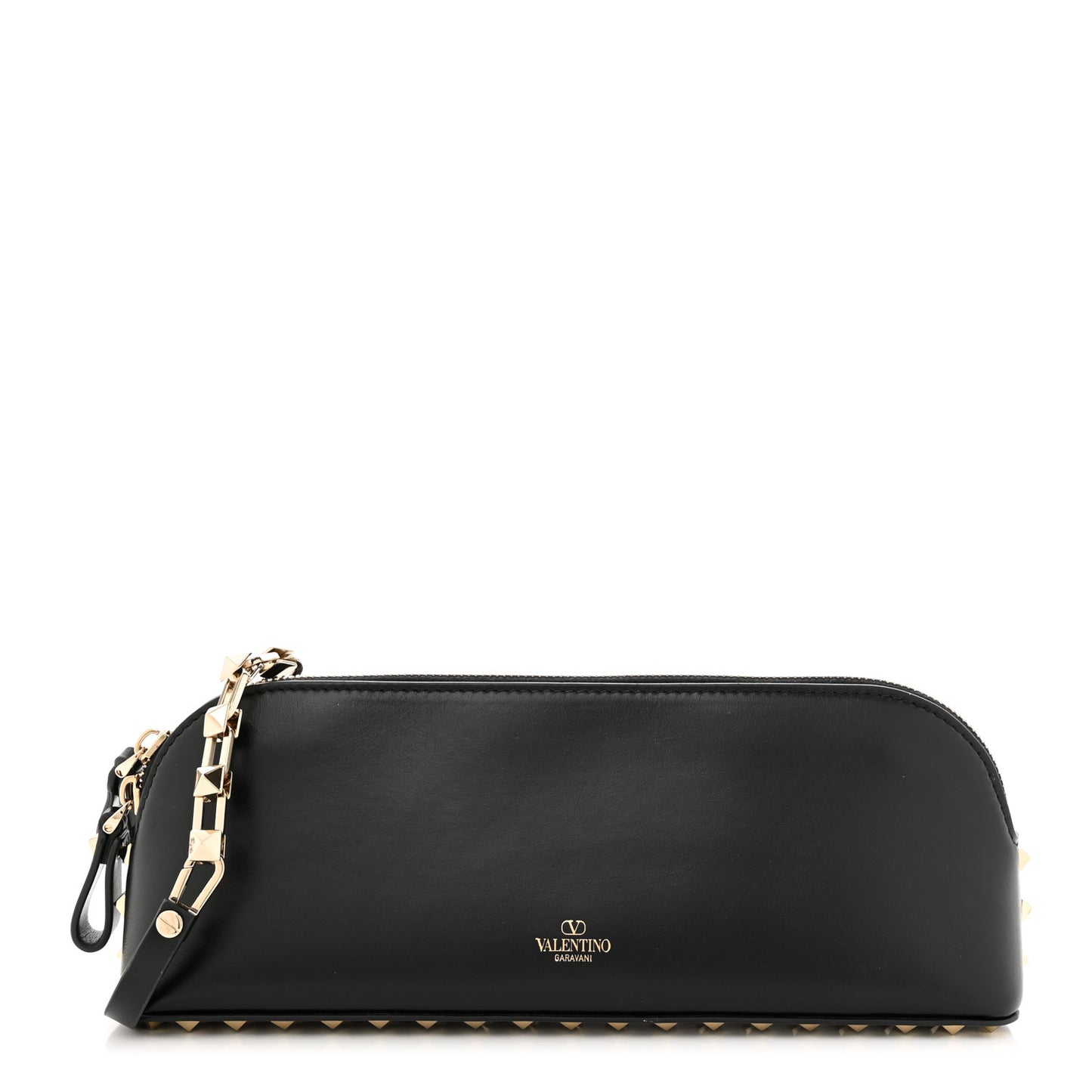 Smooth Calfskin Rockstud East West Crossbody Clutch Bag Black