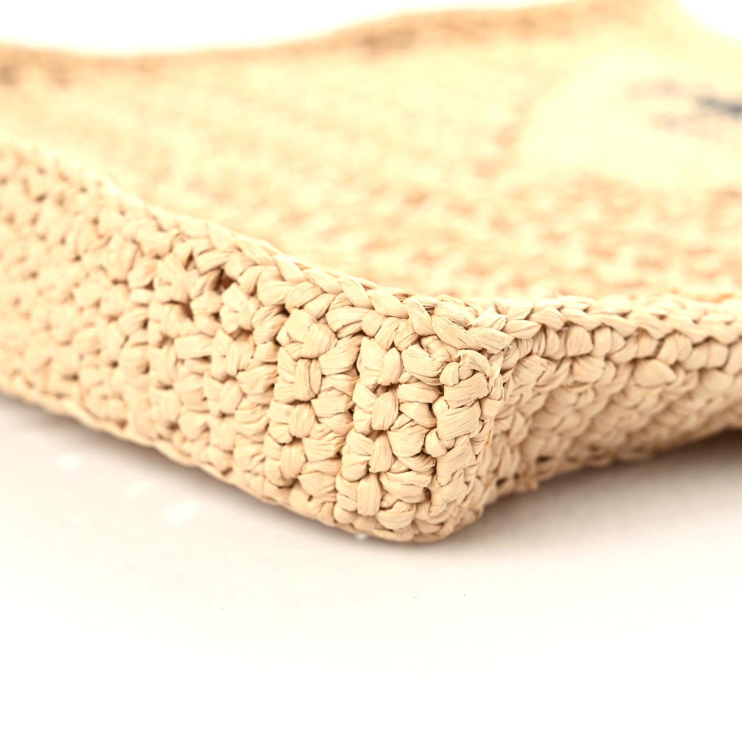 Yarn Raffia Effect Crochet Logo Embroidered Tote Bag Naturale