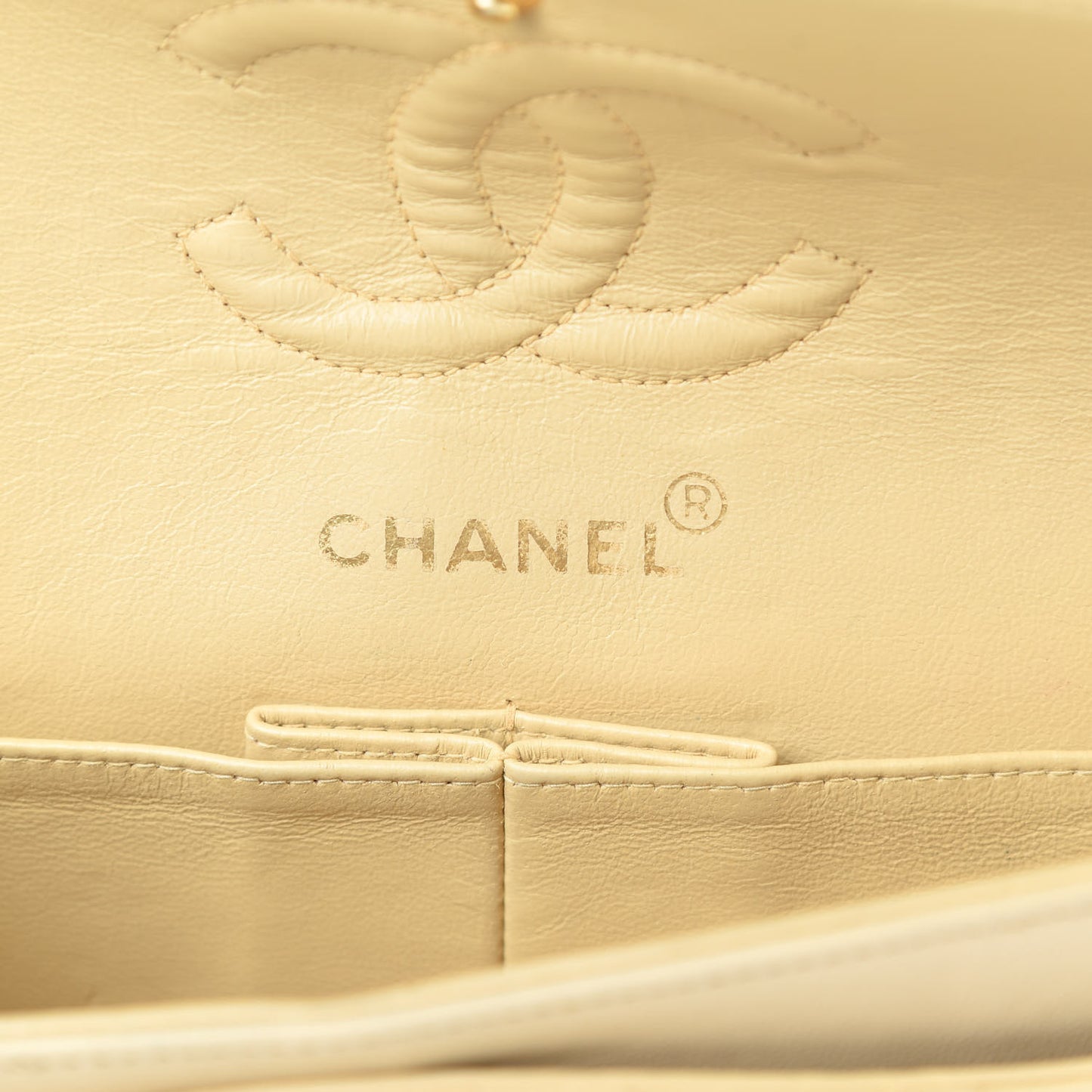 Lambskin Quilted Small Double Flap Beige