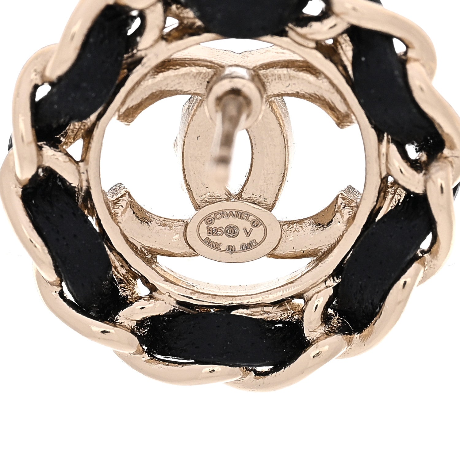 Chanel Crystal Lambskin Chain CC Stud Earrings Black Gold 4 of 5