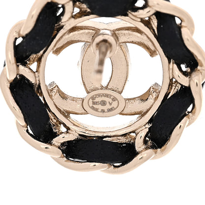 Chanel Crystal Lambskin Chain CC Stud Earrings Black Gold 4 of 5