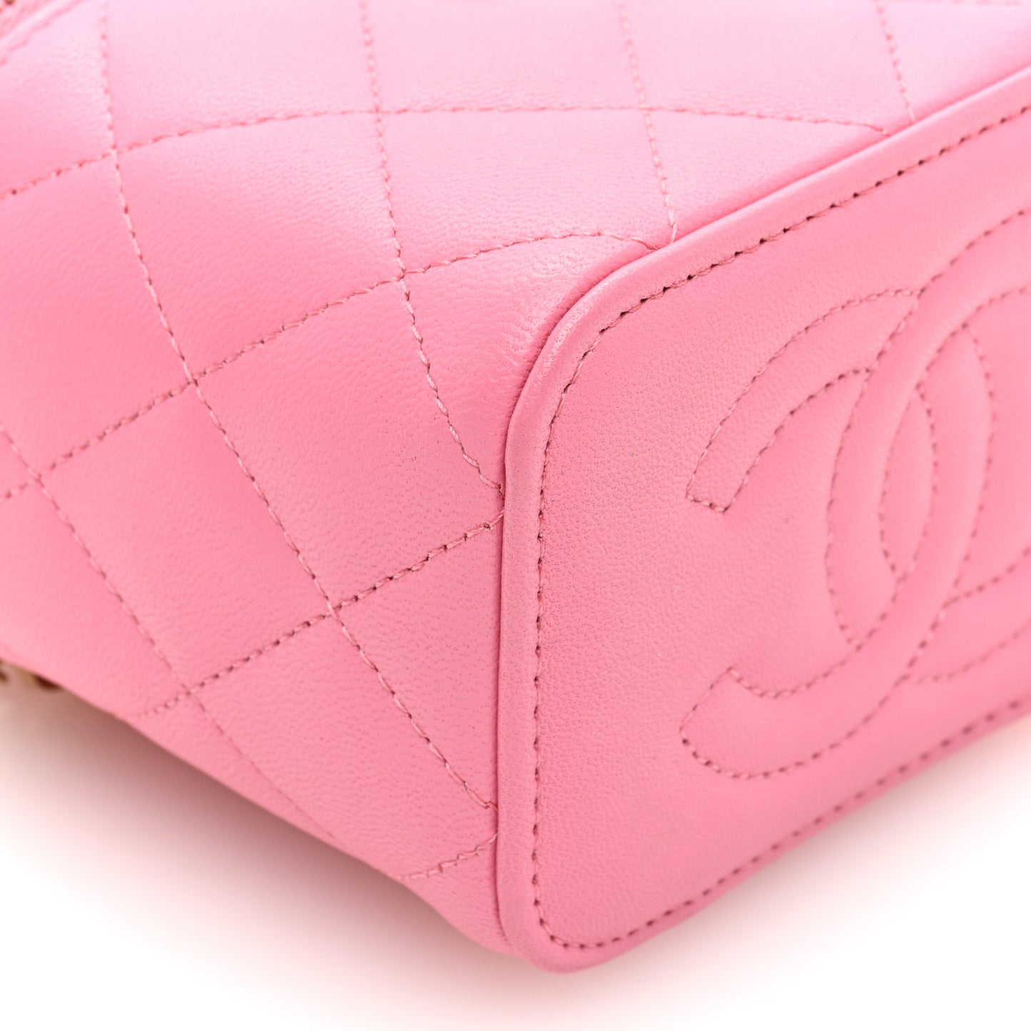 Lambskin Quilted Top Handle Mini Vanity Case With Chain Pink