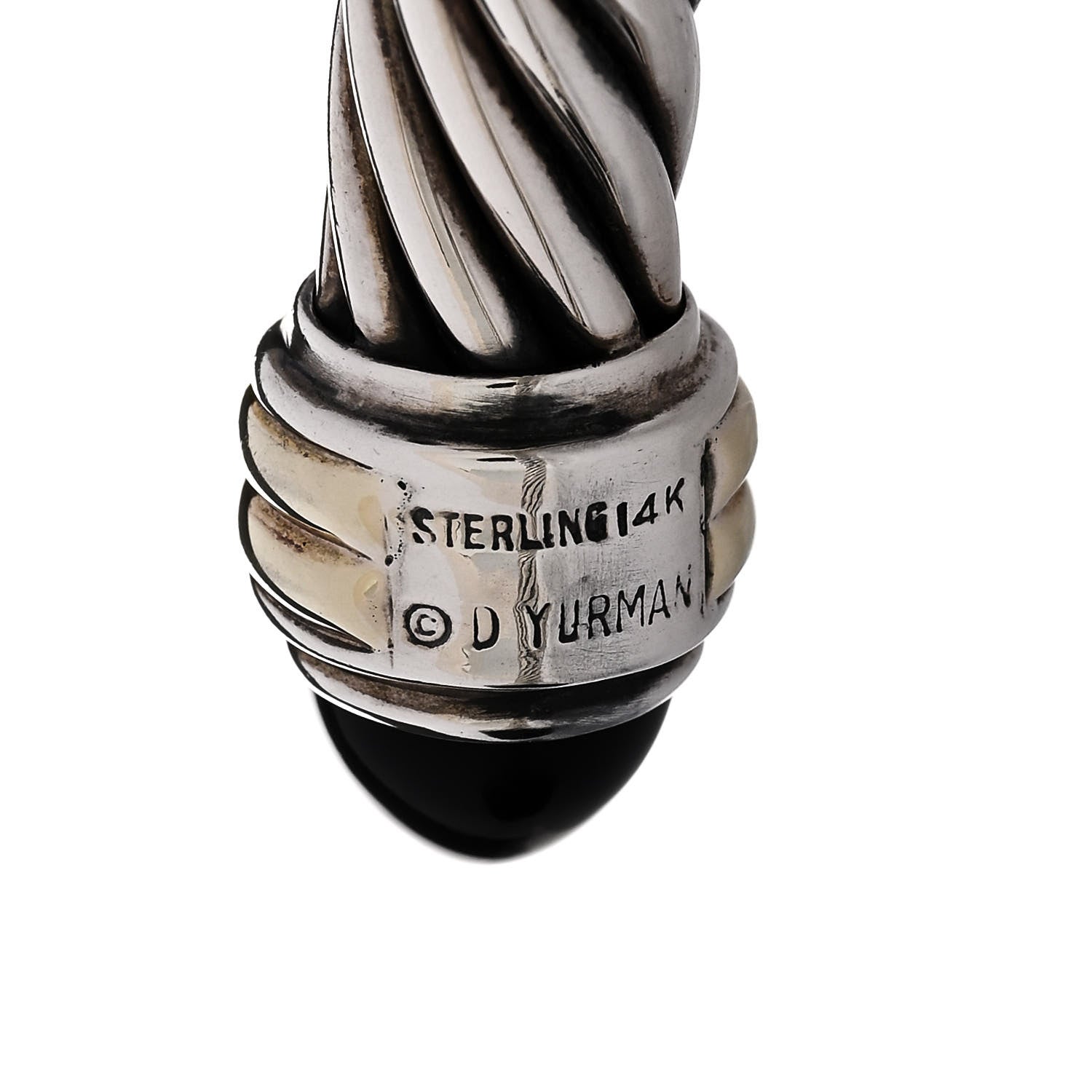 David Yurman Sterling Silver 14K Yellow Gold Black Onyx 10mm Cable Classics Hinged Bracelet 3 of 3