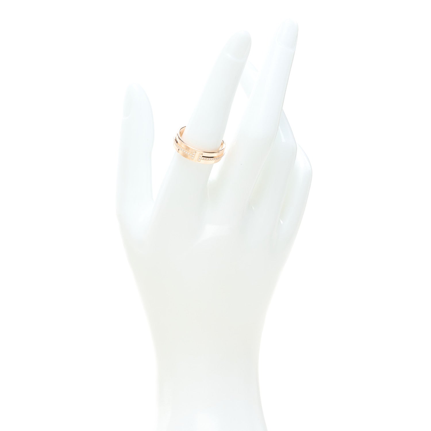 Tiffany 18K Rose Gold Diamond Wide T Two Ring 54 7 2 of 4