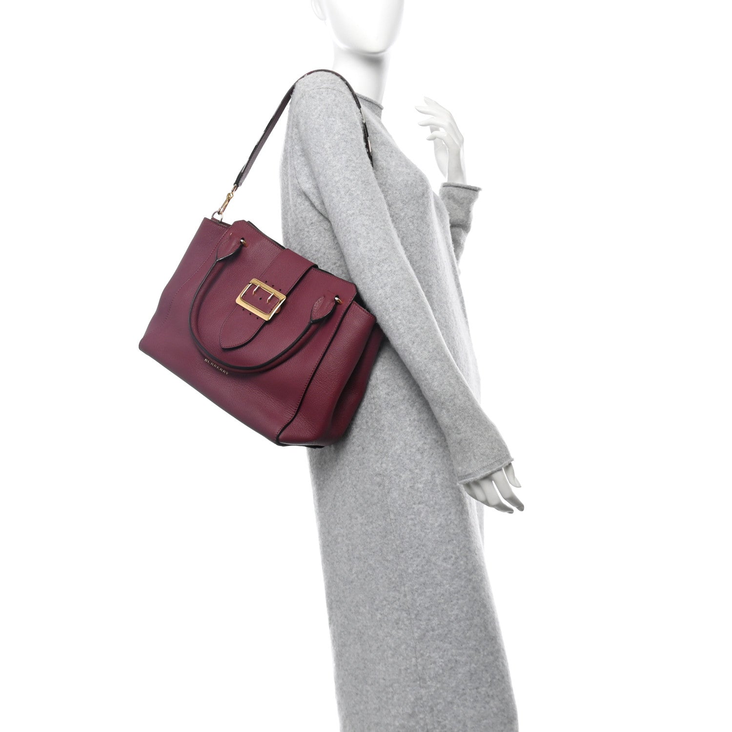 Burberry Soft Grain Medium Buckle Tote Dark Plum 2 of 11