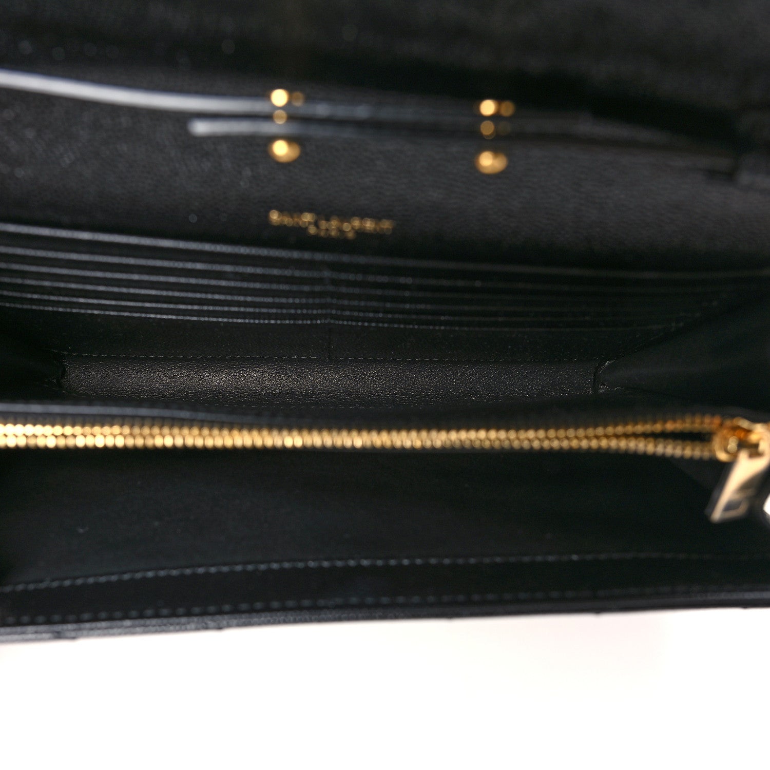 Saint Laurent Grain De Poudre Matelasse Chevron Monogram Chain Wallet Black 5 of 9