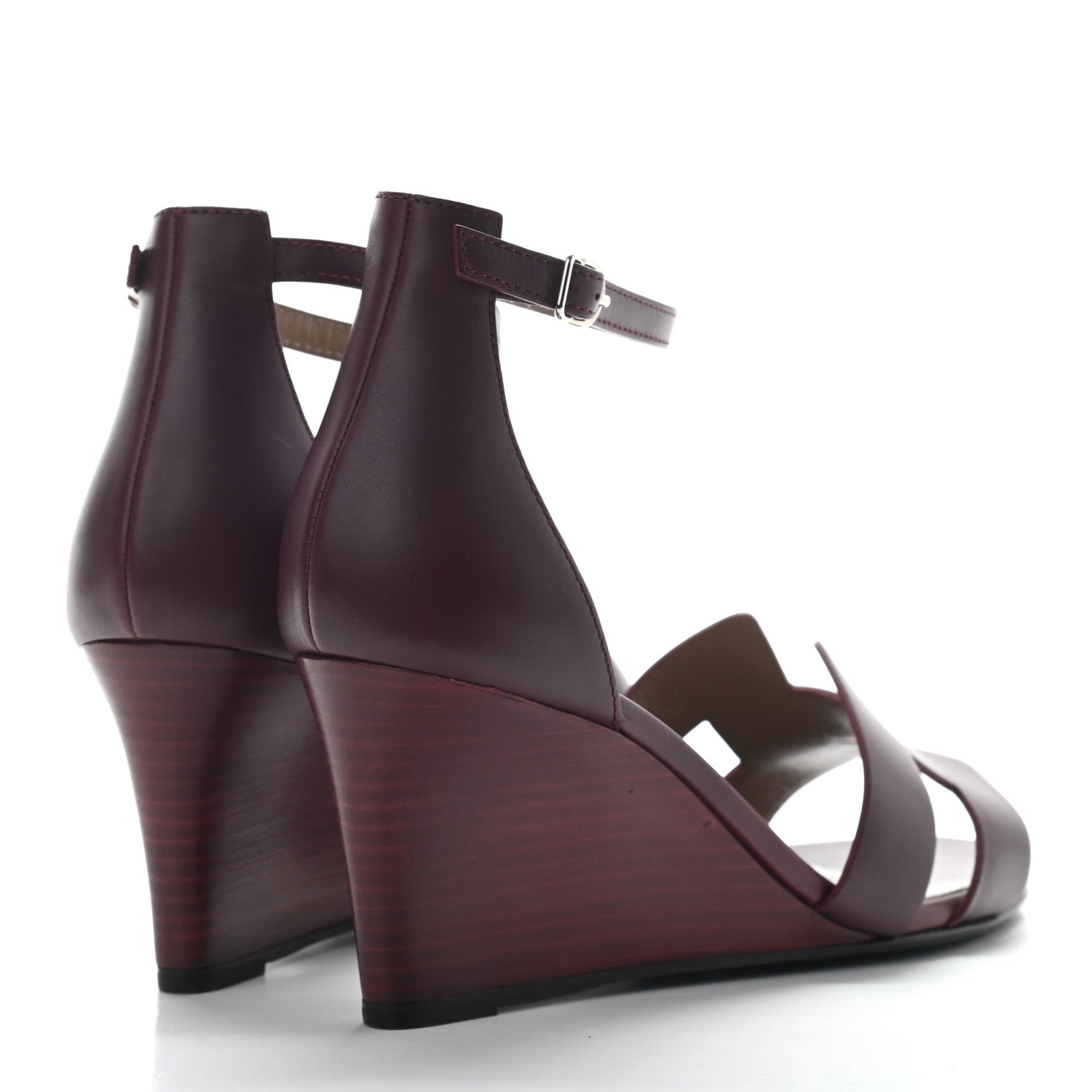 Hermes Calfskin Legend Wedge Sandals 37 Cassis 4 of 7