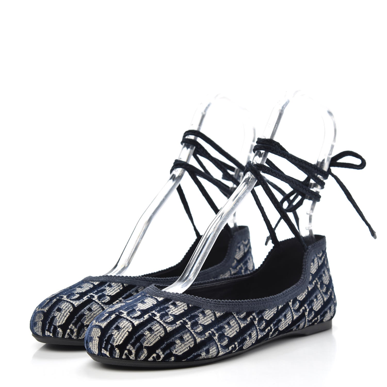 Christian Dior Velvet Oblique Poeme Laced Ballerina Flats 39 Blue 3 of 8