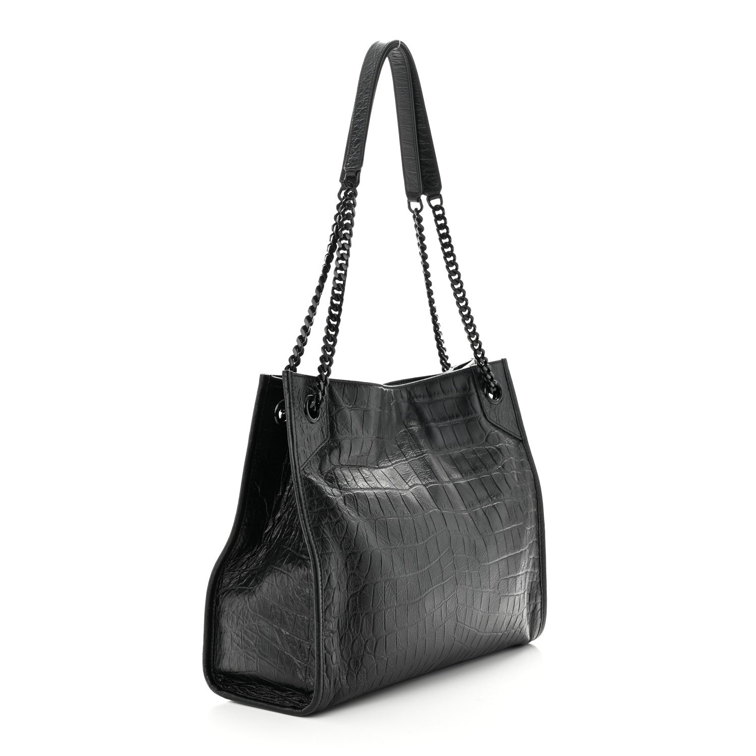 Saint Laurent Calfskin Crocodile Embossed Monogram Medium Niki Shopping Bag Black 3 of 11