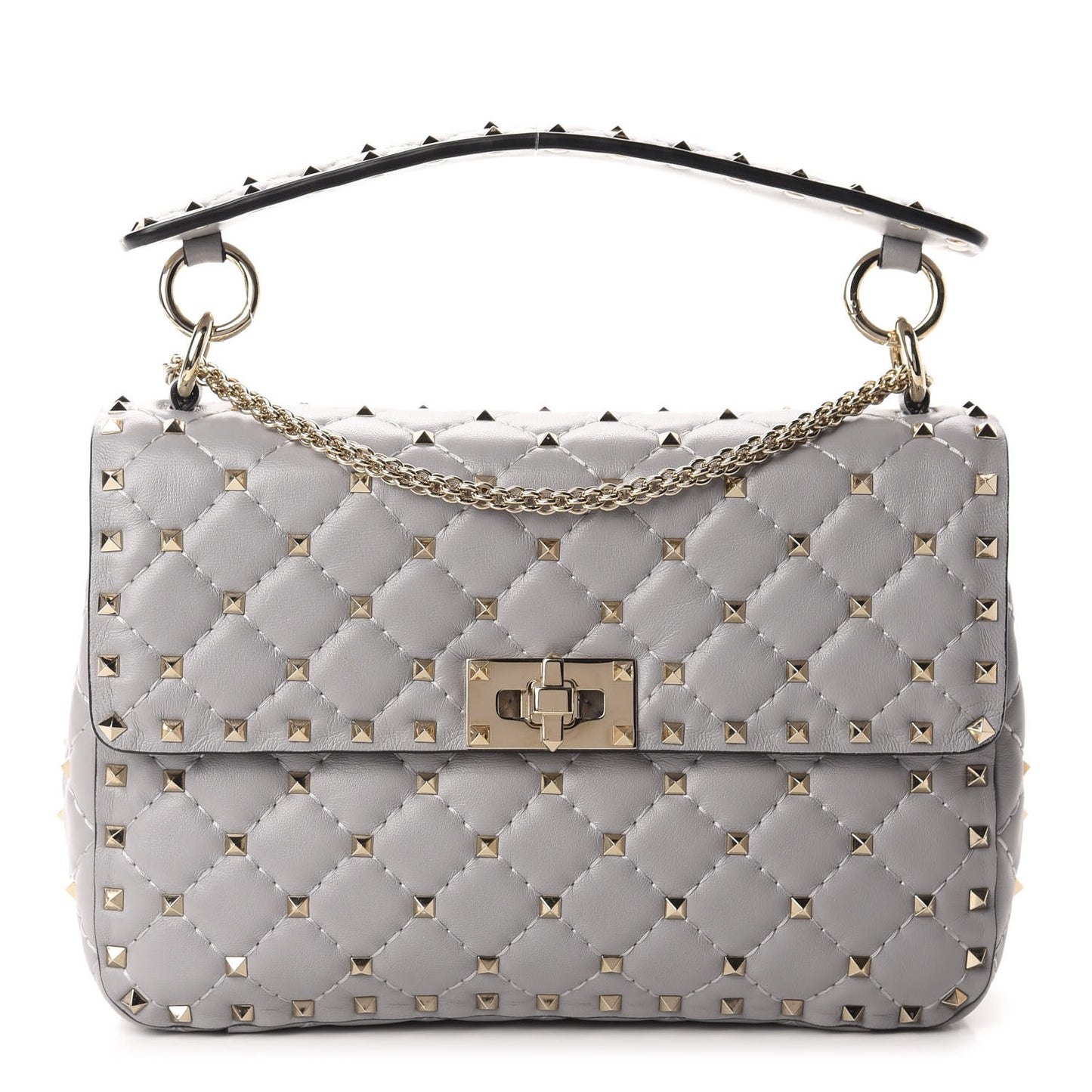 Nappa Medium Rockstud Spike Shoulder Bag Grey