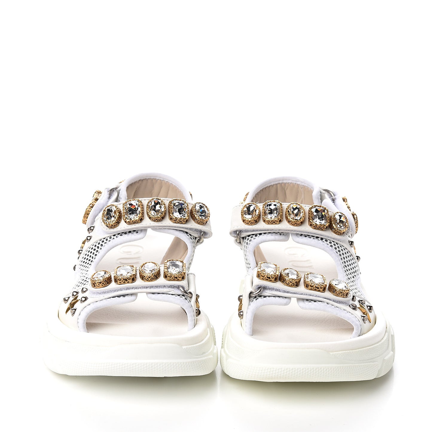 Nappa Mesh Crystal Embellished Studded Womens Aguru Sandals 40 Great White