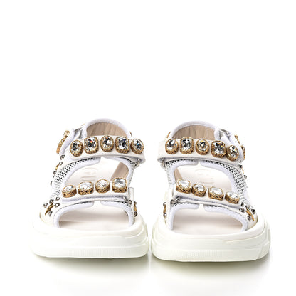 Gucci Nappa Mesh Crystal Embellished Studded Womens Aguru Sandals 40 Great White 2 of 7