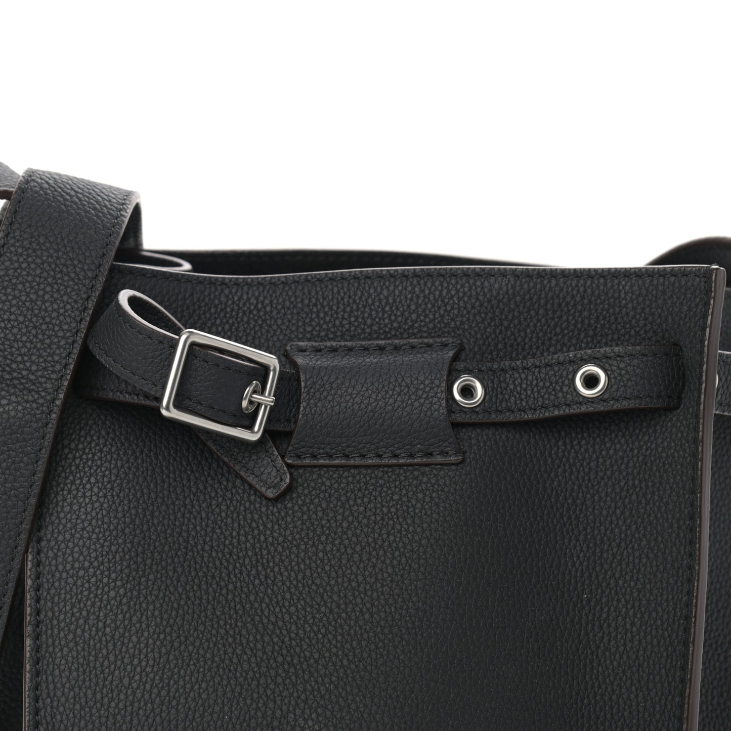 Supple Grained Calfskin Long Strap Big Bag Bucket Black