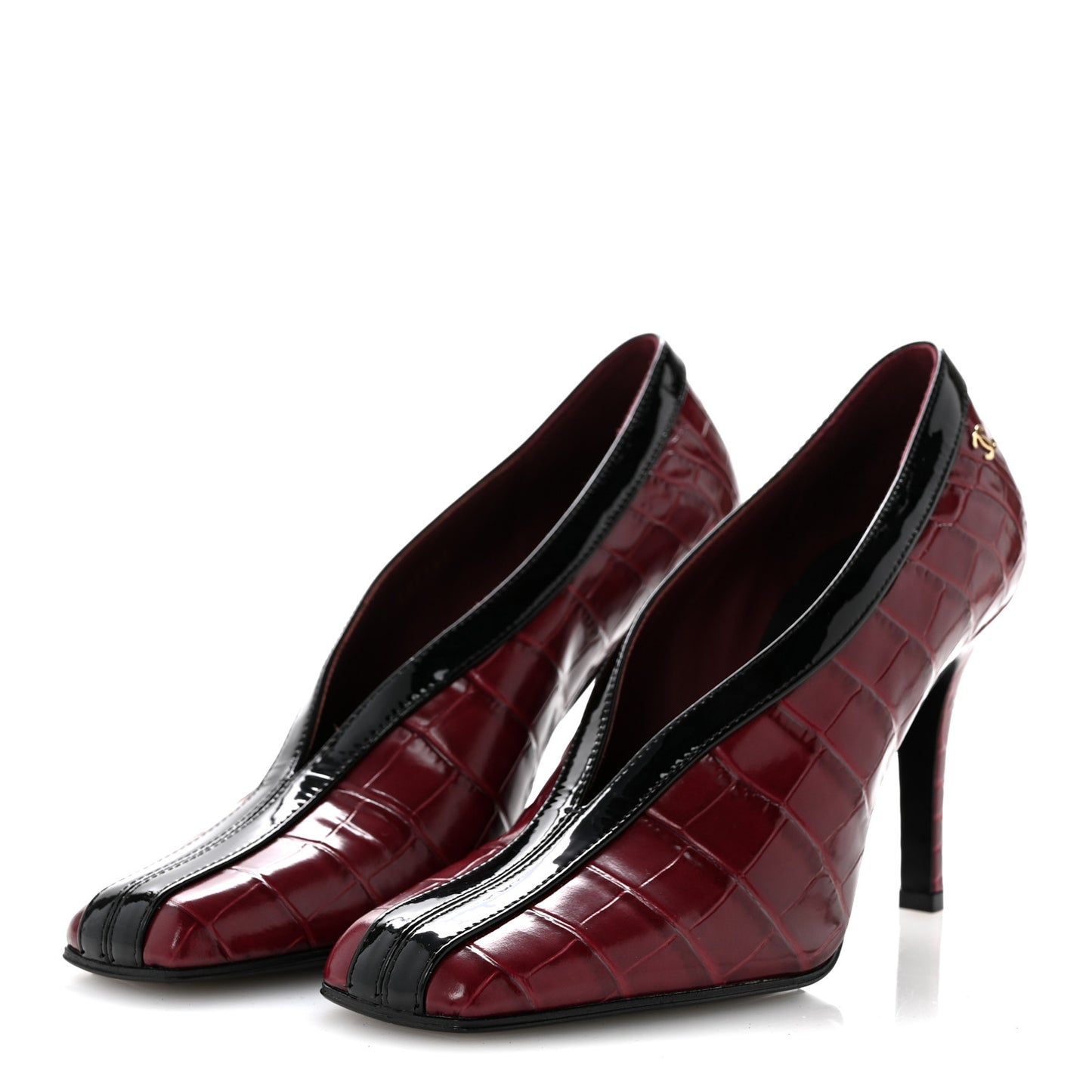 Crocodile Embossed Patent Calfskin Pumps 37.5 Burgundy Black