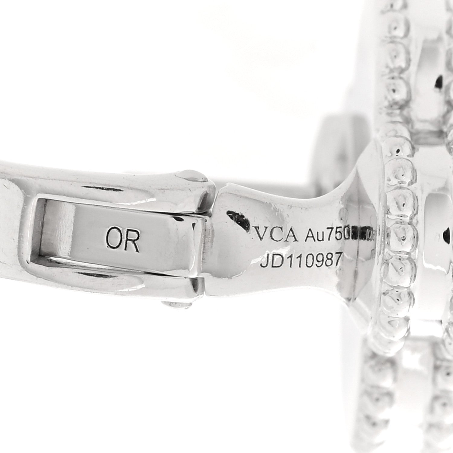 Van Cleef & Arpels 18K White Gold Guilloche Vintage Alhambra Earrings 4 of 5