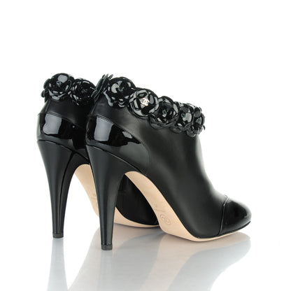 Chanel Lambskin Patent Camellia Ankle Booties 41 Black 4 of 9
