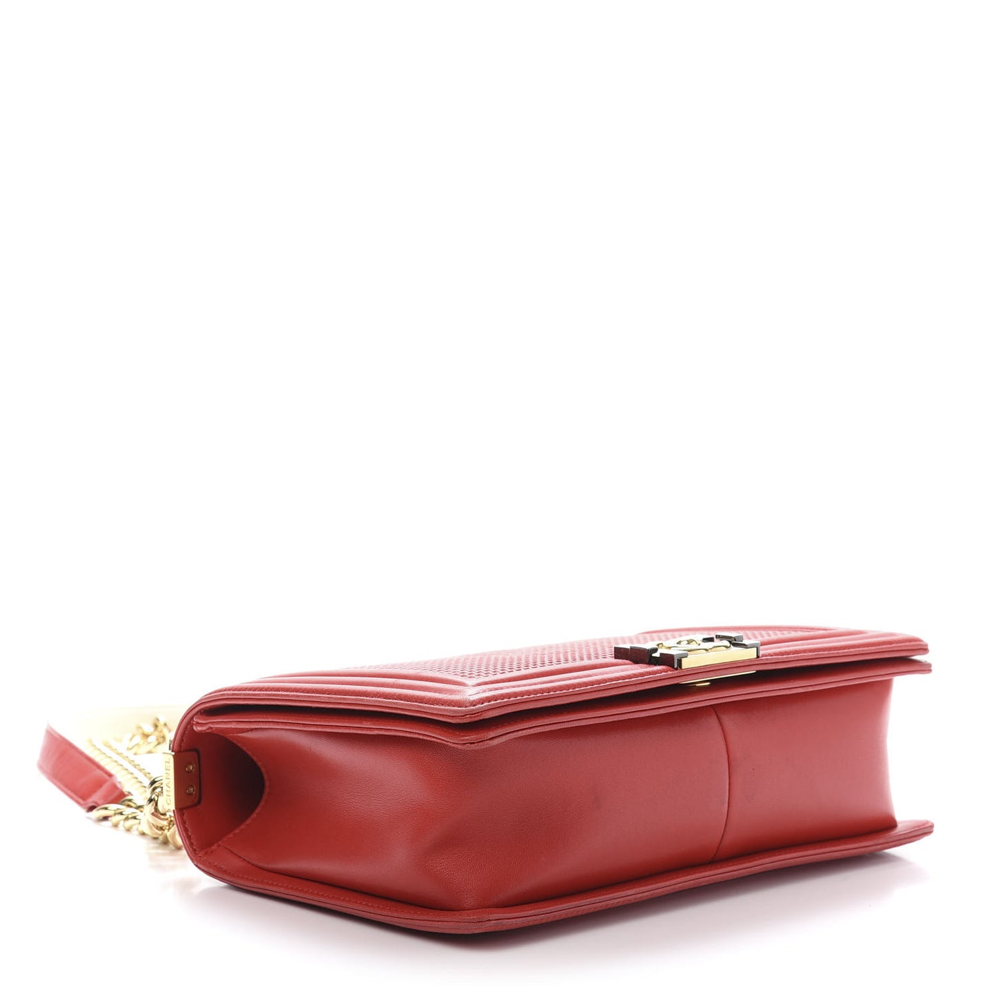 Lambskin Embossed New Medium Boy Cube Flap Red