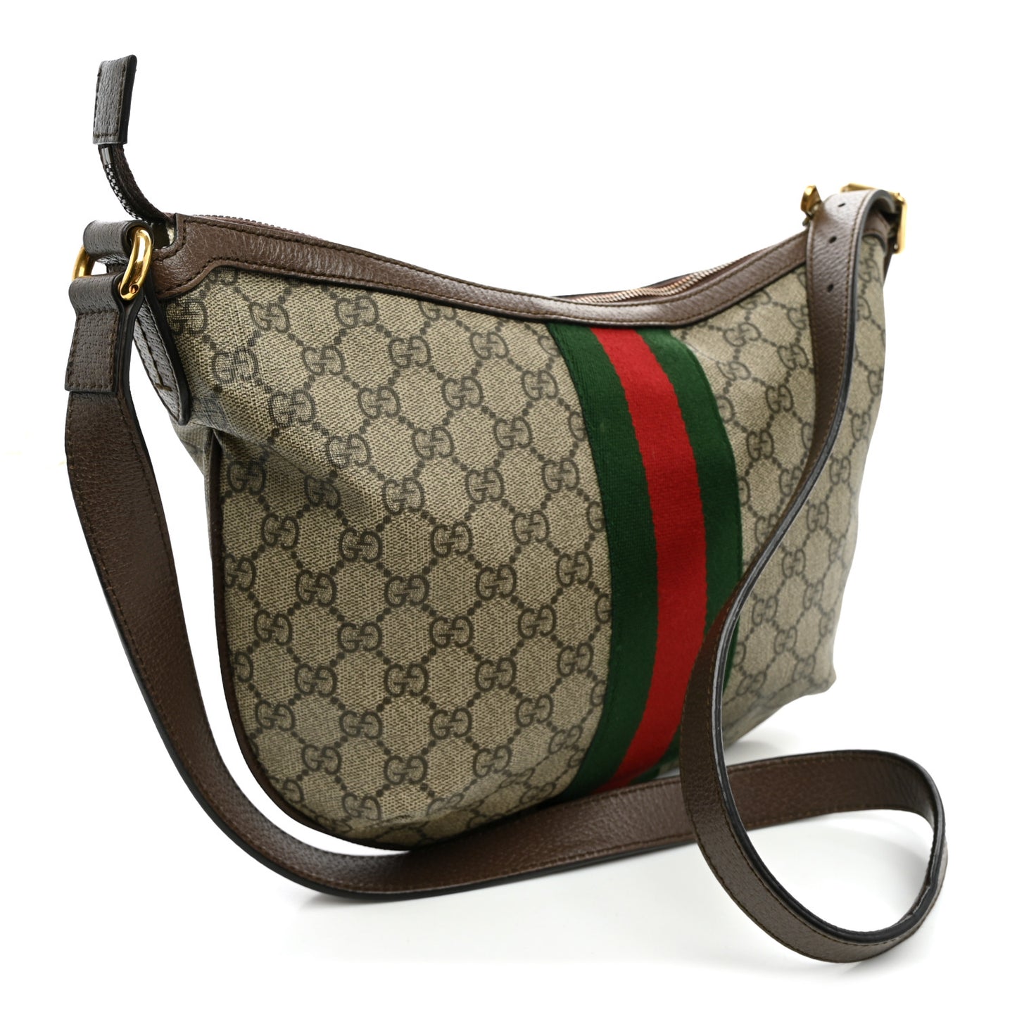 GG Supreme Monogram Web Small Ophidia Half Moon Hobo Brown