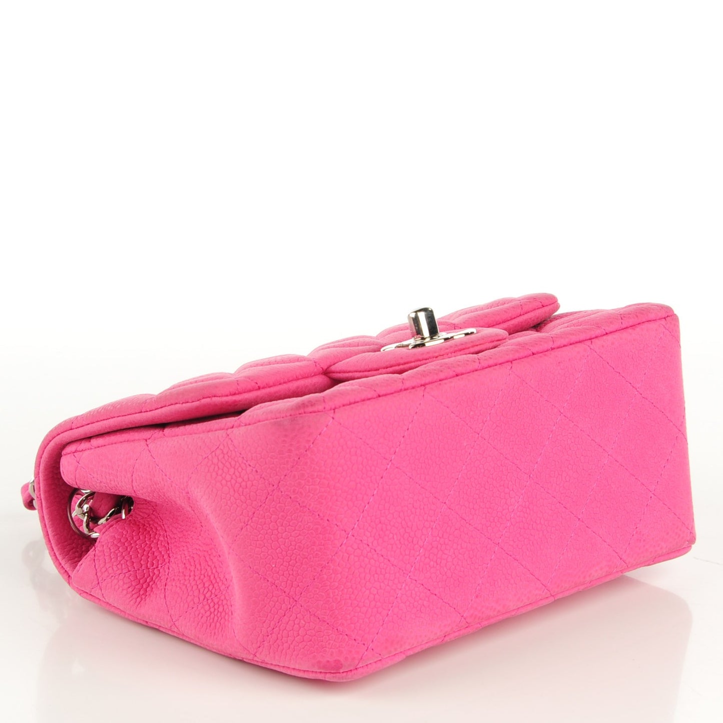 Iridescent Caviar Quilted Mini Square Flap Hot Pink